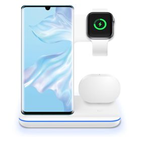 Compatible Mobile Phone Watch Earphone Wireless Charger 3 In 1 Wireless Charger Stand (Color: White)