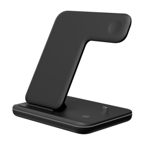 Compatible Mobile Phone Watch Earphone Wireless Charger 3 In 1 Wireless Charger Stand (Color: Black)