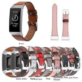 For Fitbit Charge34 Smart Watch Genuine Leather Strap First Layer Cowhide Print Strap (Option: Pink S)